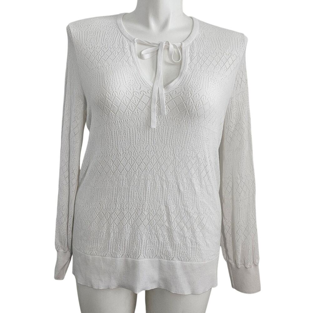 Torrid Tie Neck Pullover Sweater Pointelle white sz 1 / XL